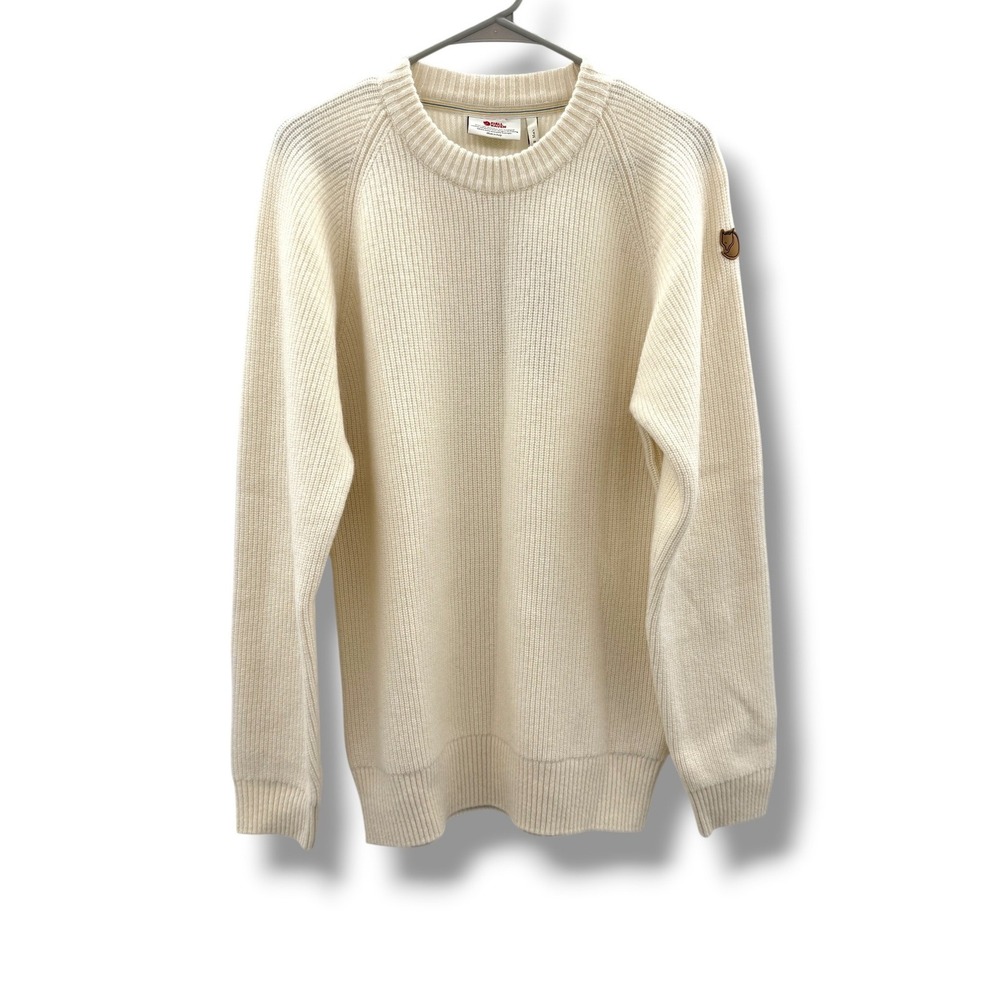Fjallraven Ovik Rib Sweater M‎ Chalk White 100% Wool Made in Italy Sample NWT
